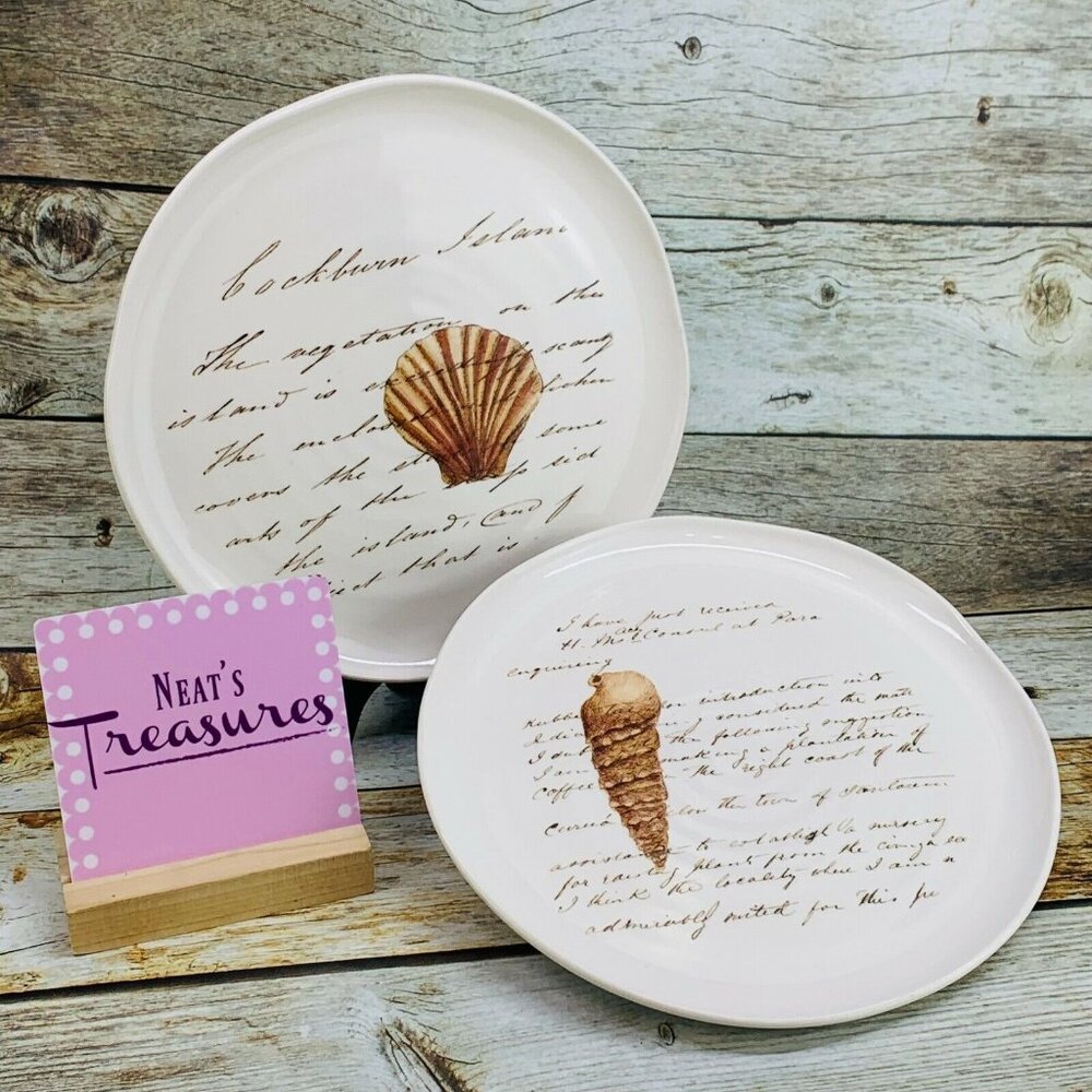 Ceramisia Made In Italy SEASHELLS WORDS Italian Pottery 9.25" Sided Plate Set 2